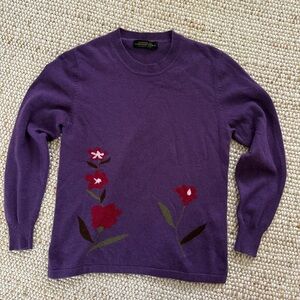 100% Cashmere Sweater - Purple and Floral